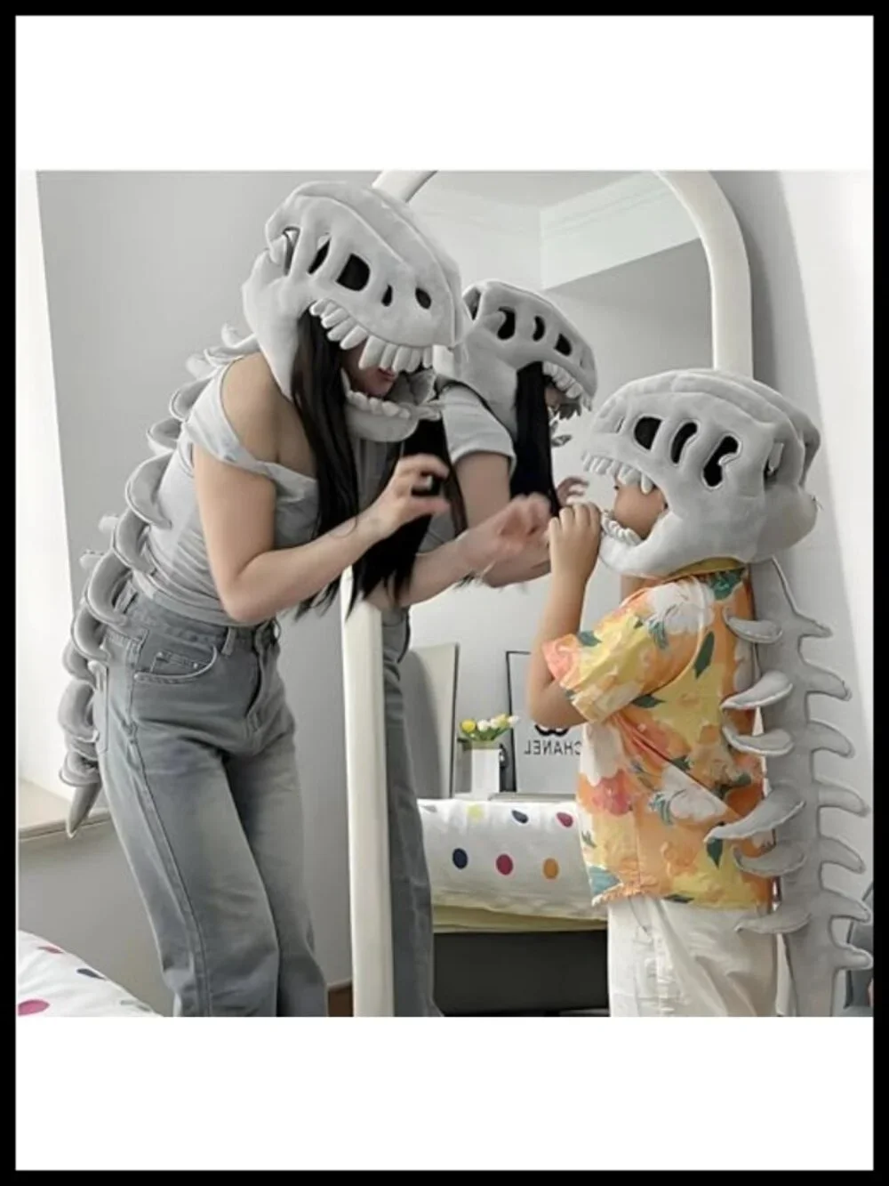 3D Skeleton Dinosaur Halloween Costume Plush Zip-Up Sleeveless Unisex Cosplay
